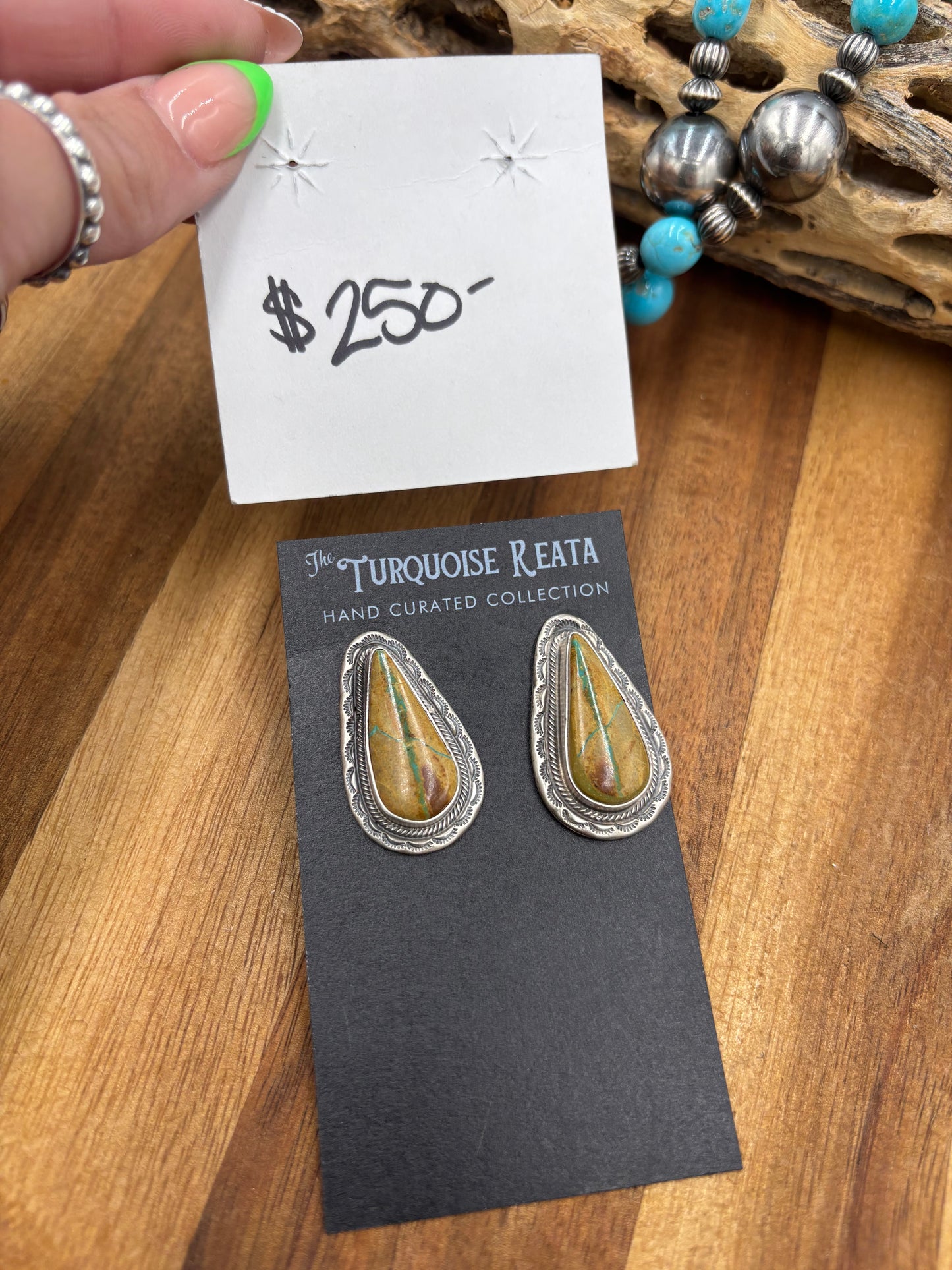 Ribbon Royston Turquoise Stud Earrings by Carlos Francisco, Navajo