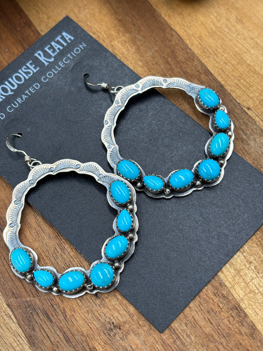 Turquoise Hoop Earrings by Joann Spencer, Navajo