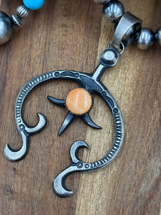 Orange Spiny Naja Pendant by Eva & L Billah, Navajo