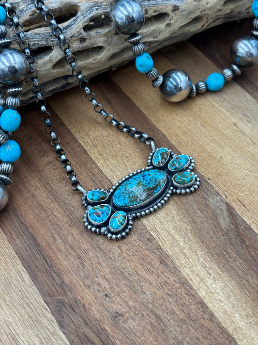 Webbed Kingman Cluster Necklace by Rena Shelly, Navajo #A