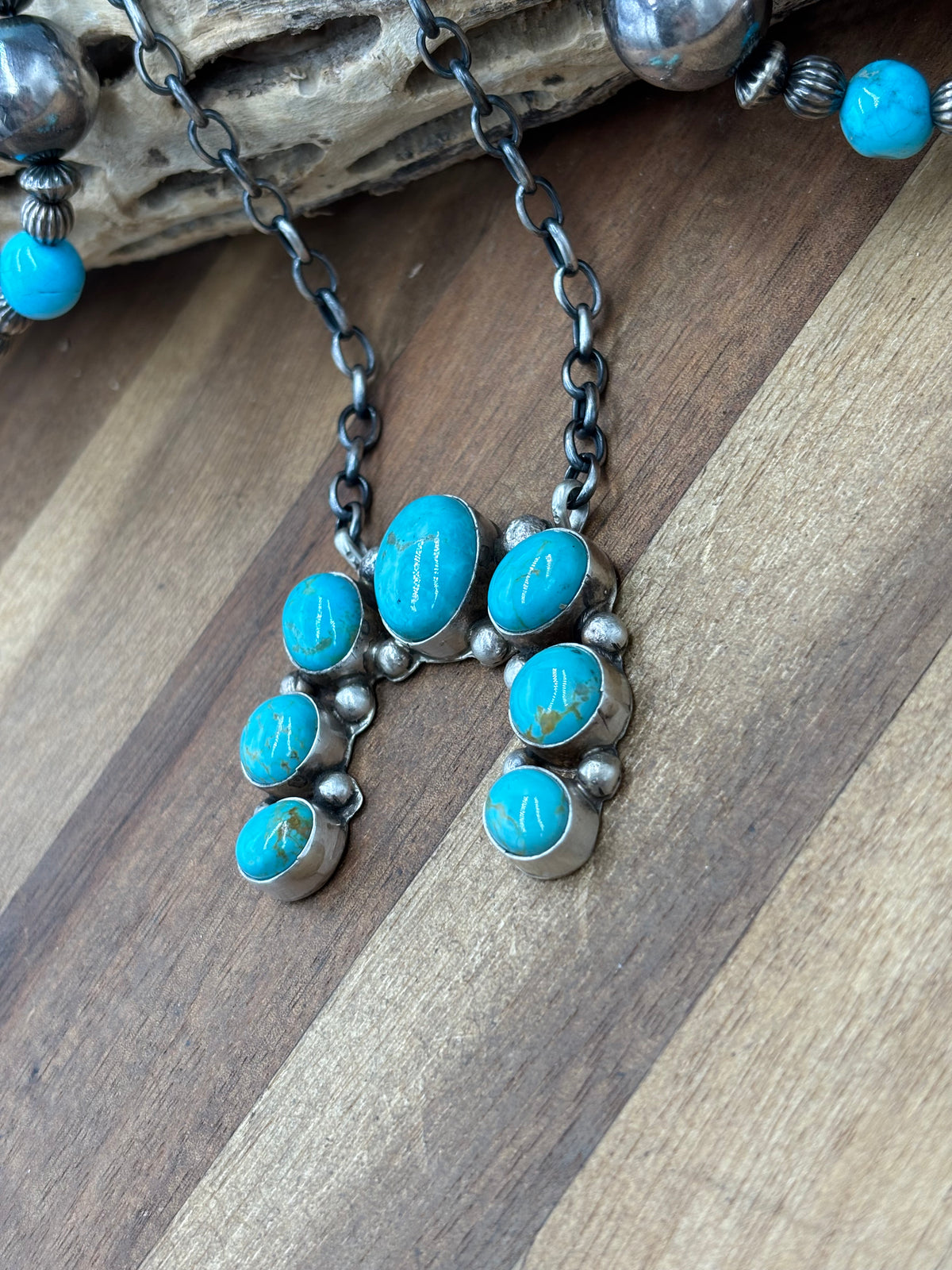 Kingman Turquoise #923-4C Naja Necklace by Augustine Largo, Navajo