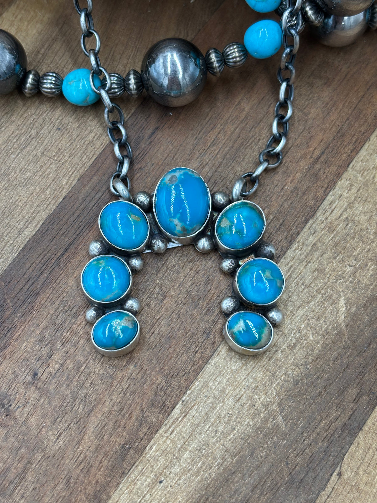 Kingman Turquoise #923-4D Naja Necklace by Augustine Largo, Navajo