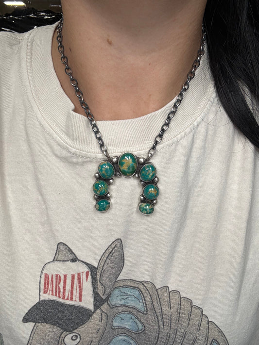 Kingman Turquoise #923-4F Naja Necklace by Augustine Largo, Navajo