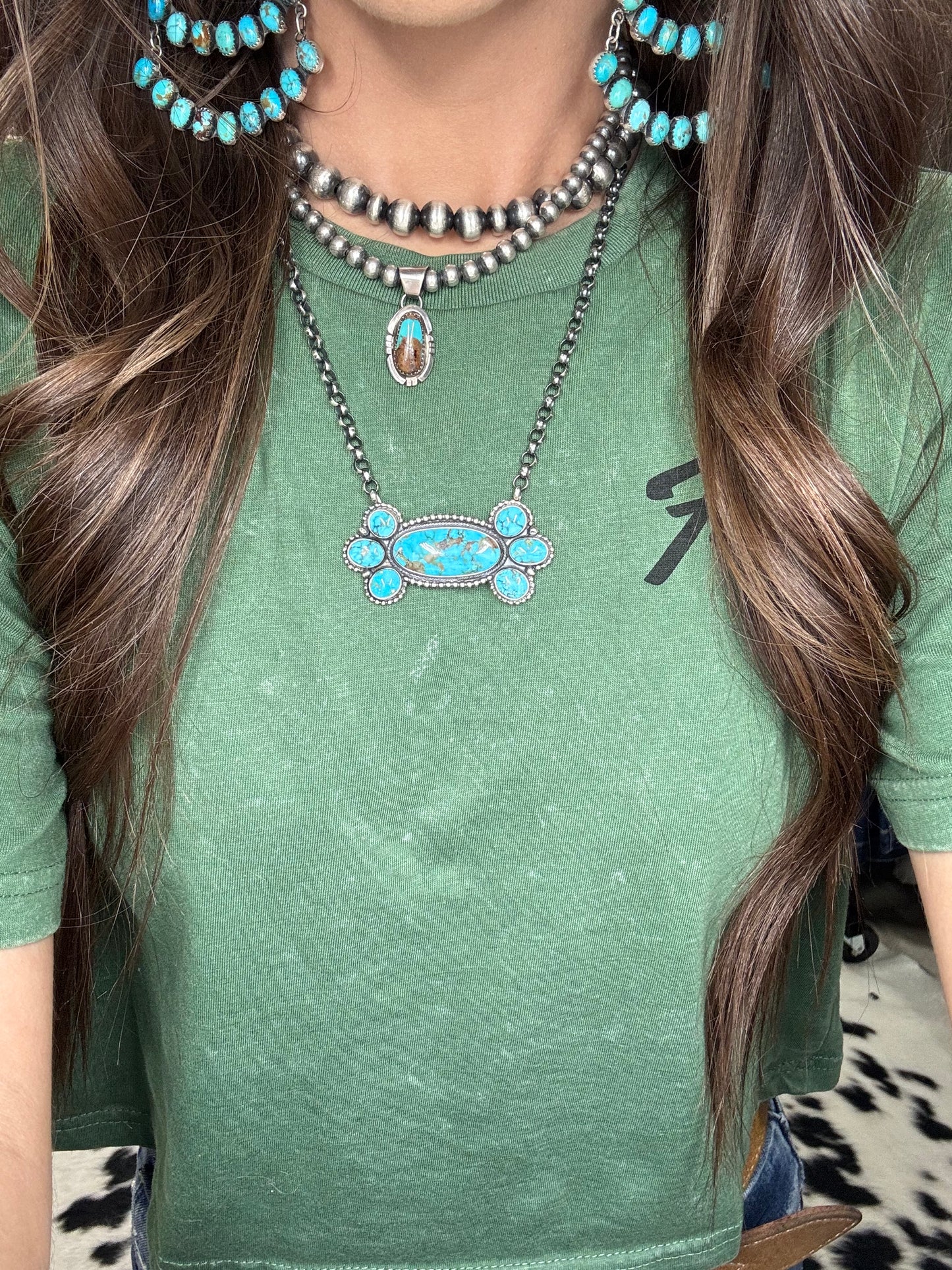 Webbed Kingman Cluster Necklace by Rena Shelly, Navajo #B