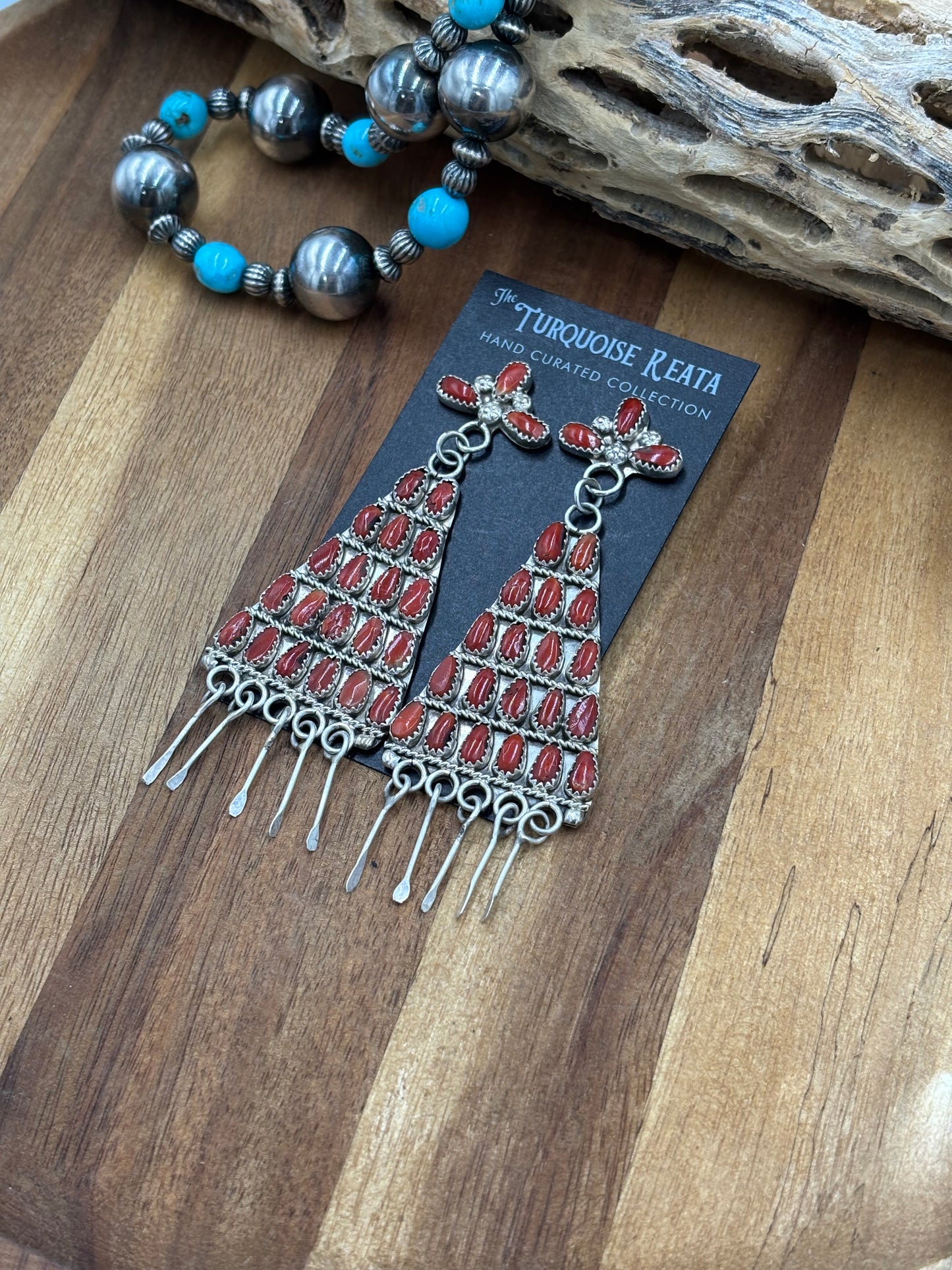 Coral Chandelier Earrings by , Navajo