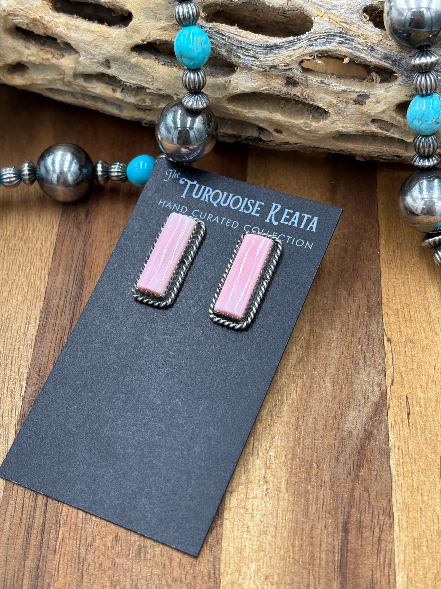 Pink Conch Stud Earrings by Virginia Becenti, Navajo