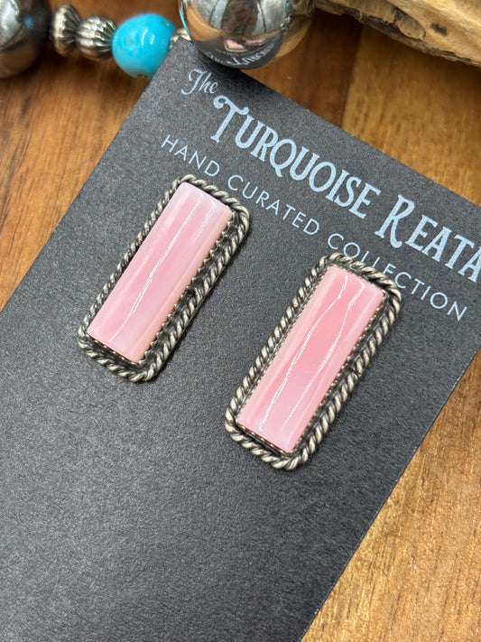Pink Conch Stud Earrings by Virginia Becenti, Navajo