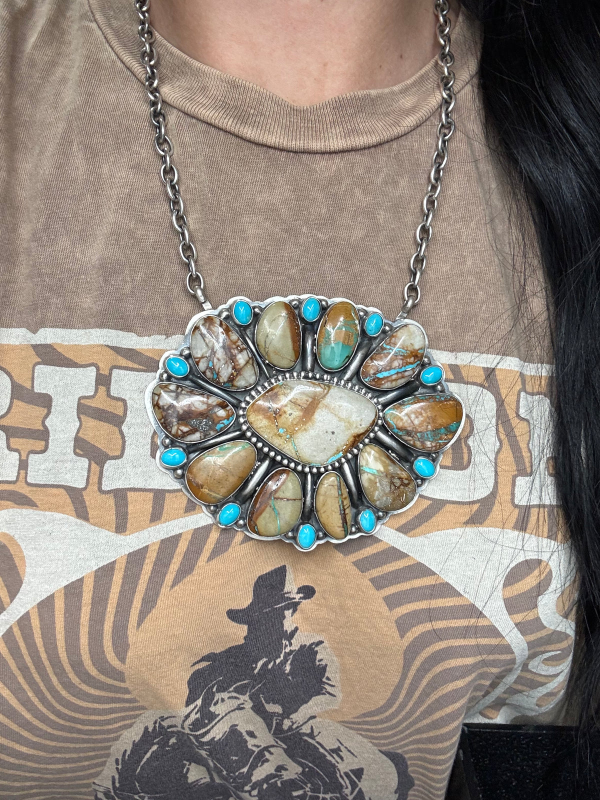 Ribbon Royston & Sleeping Beauty #924-1 Cluster Necklace by Gabriel Jurardo