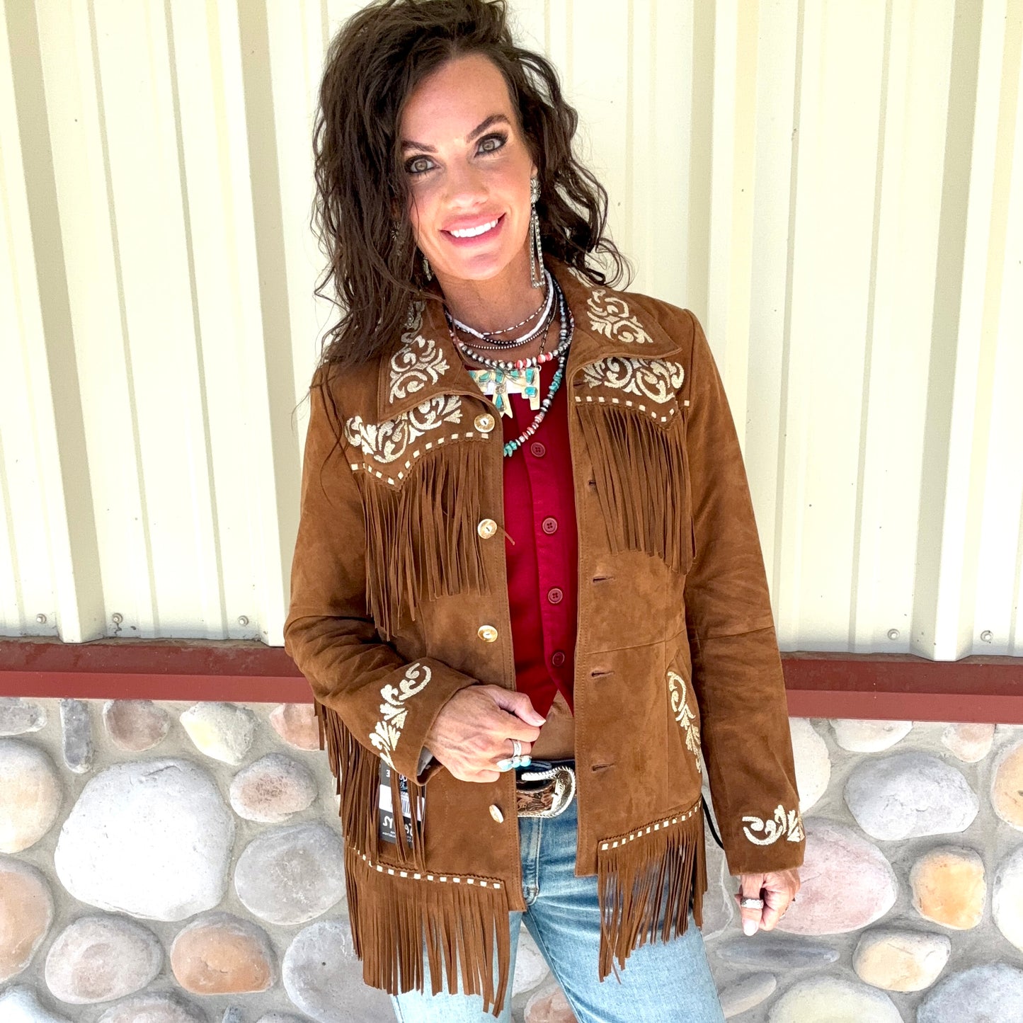 Scully Gold Embellished Leather Jacket