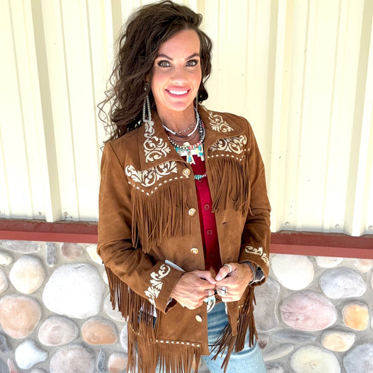 Scully Gold Embellished Leather Jacket