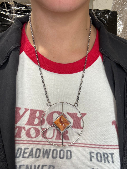 Orange Spiny #102-2 Peace Sign Necklace