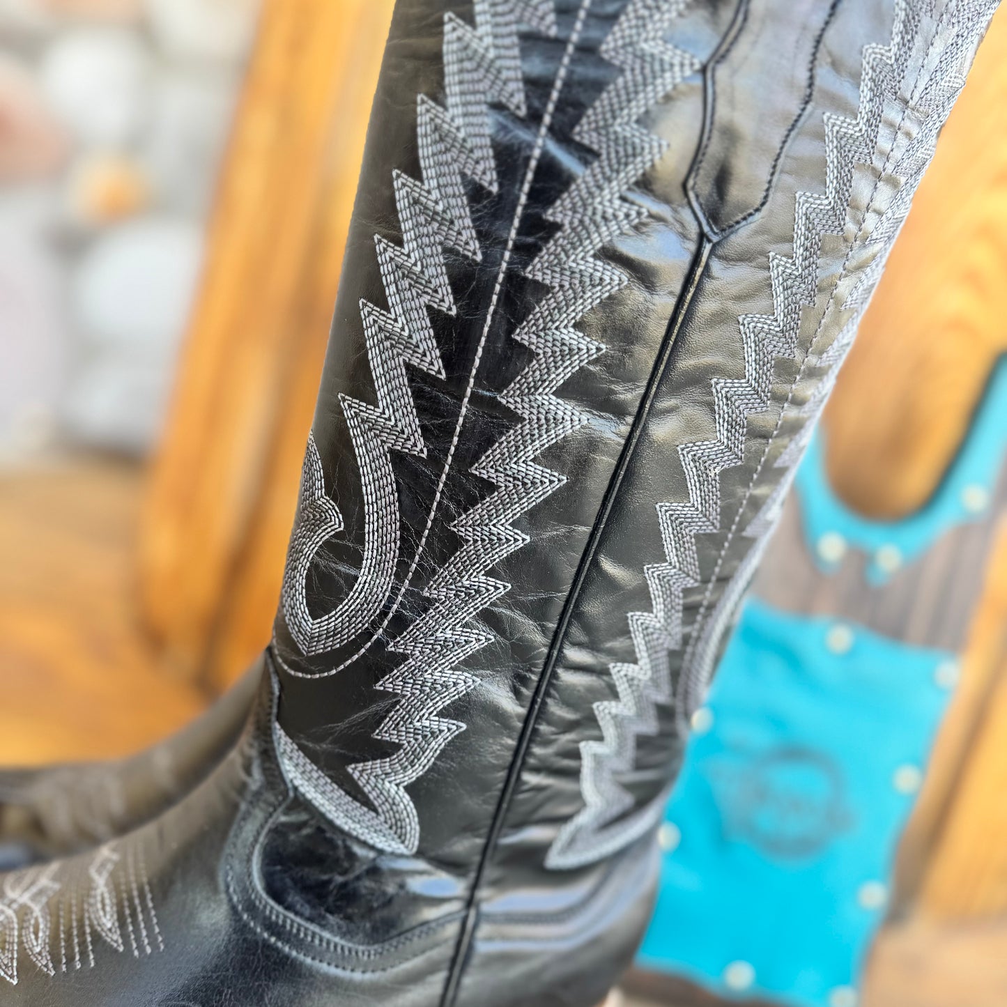 The Femme Fatale Signature Turquoise Reata Boot- Black Snip Toe