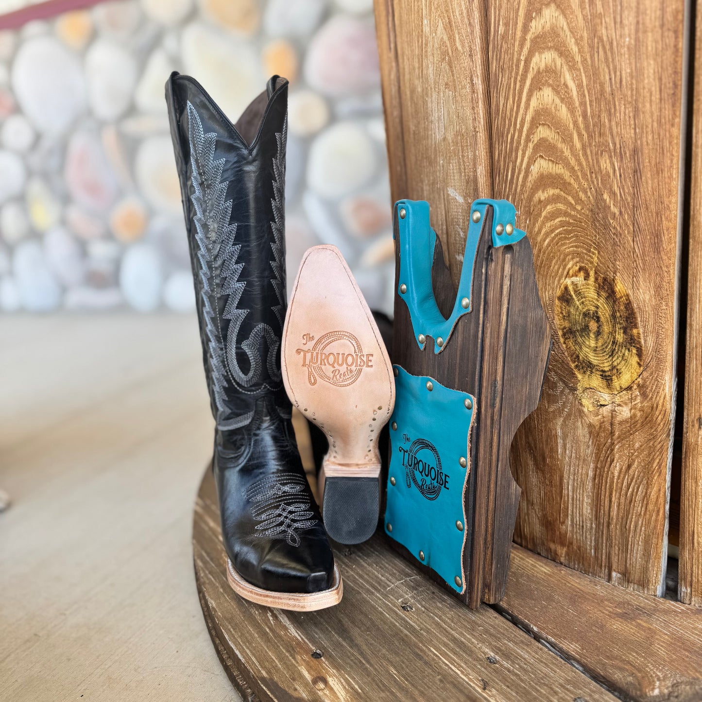 The Femme Fatale Signature Turquoise Reata Boot- Black Snip Toe