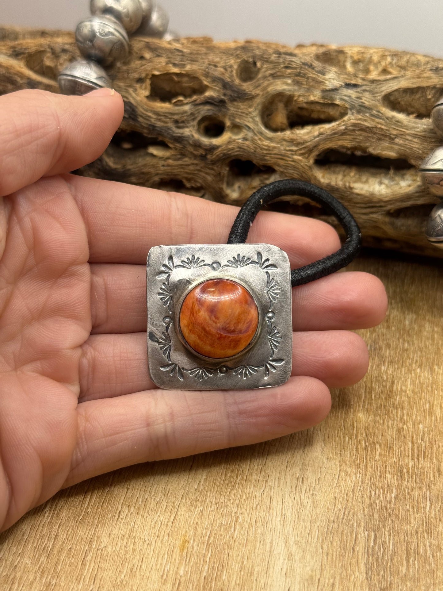 Orange Spiny #830-1B Hair Tie by Tillie John, Navajo