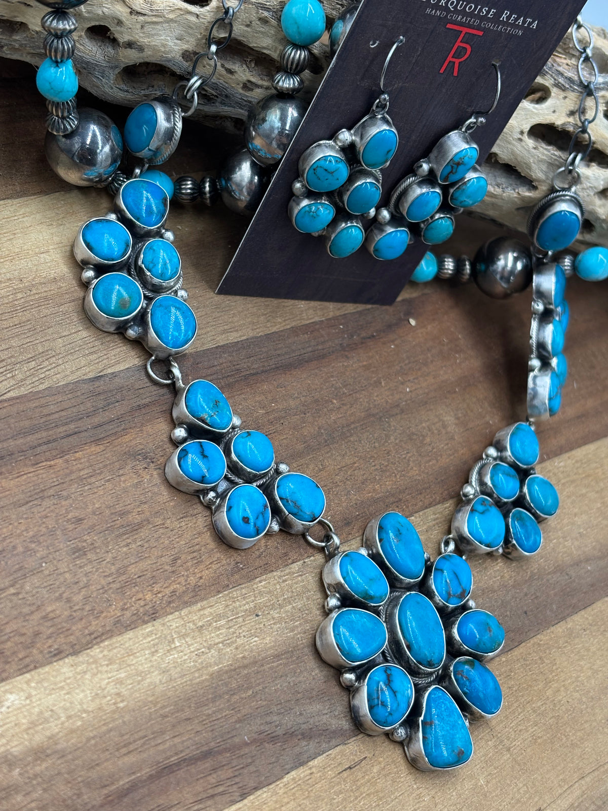 Turquoise #102-13 Cluster Necklace Set by Ella Peter, Navajo