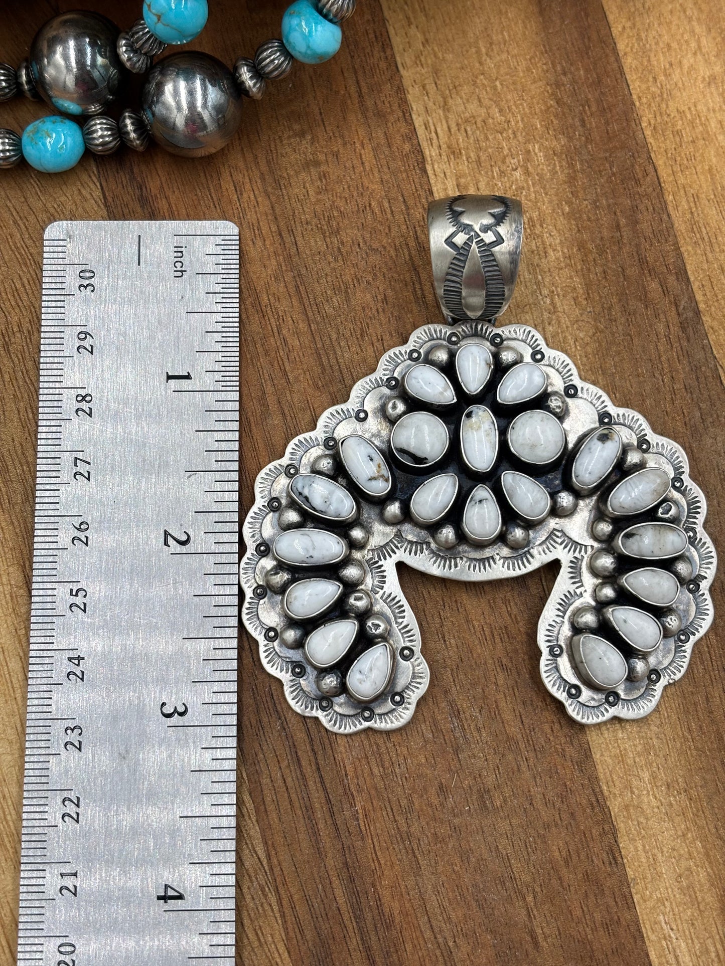 White Buffalo Cluster Naja Pendant by Cordell Platero, Navajo