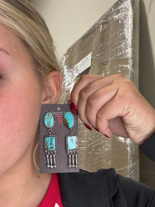 Kingman #108-6 Turquoise Earrings by Jacqueline, Navajo