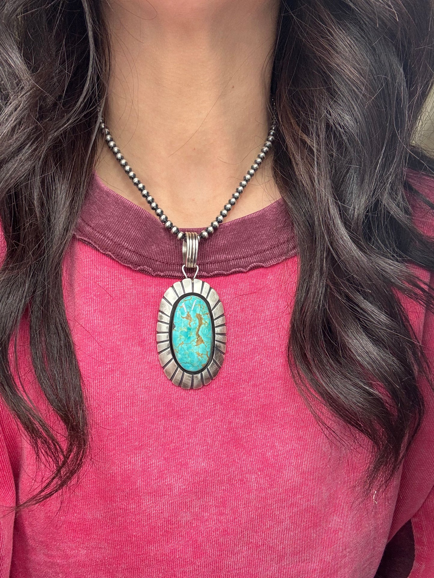 Turquoise Pendant by Jackson Hoskie, Navajo