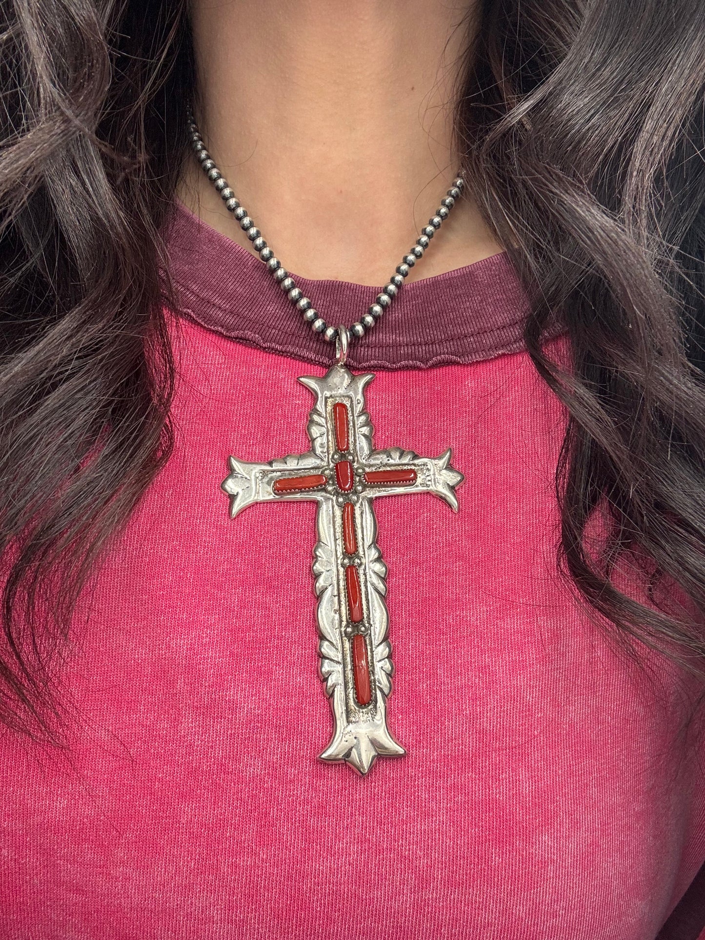 Coral Cross by G&L Leekity, Navajo