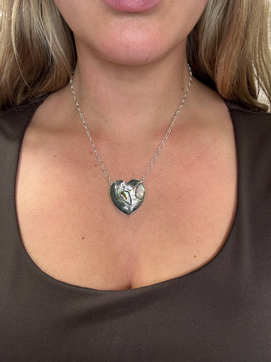 Abalone #108-25B Heart Necklace by R Grace, Navajo