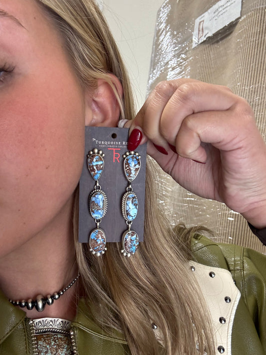 Golden Hills #108-8 Turquoise Earrings by Tricia Smith, Navajo
