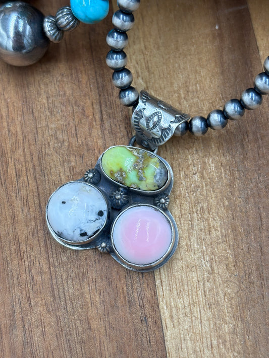 Palomino, White Buffalo, & Pink Conch Cluster Pendant