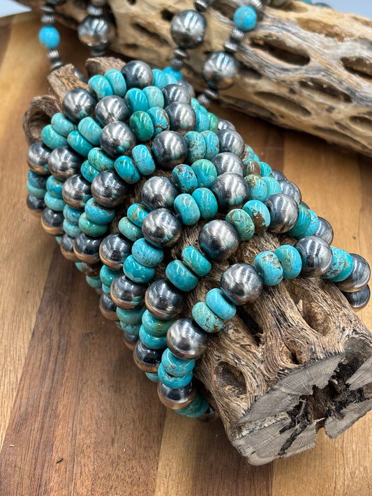 12mm Sterling Silver Pearl Stretchy Bracelet With Turquoise #2