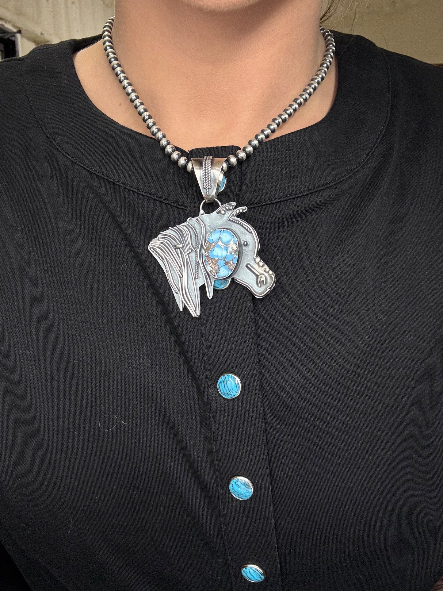 Golden Hills Horse Pendant by Miranda Willie, Navajo