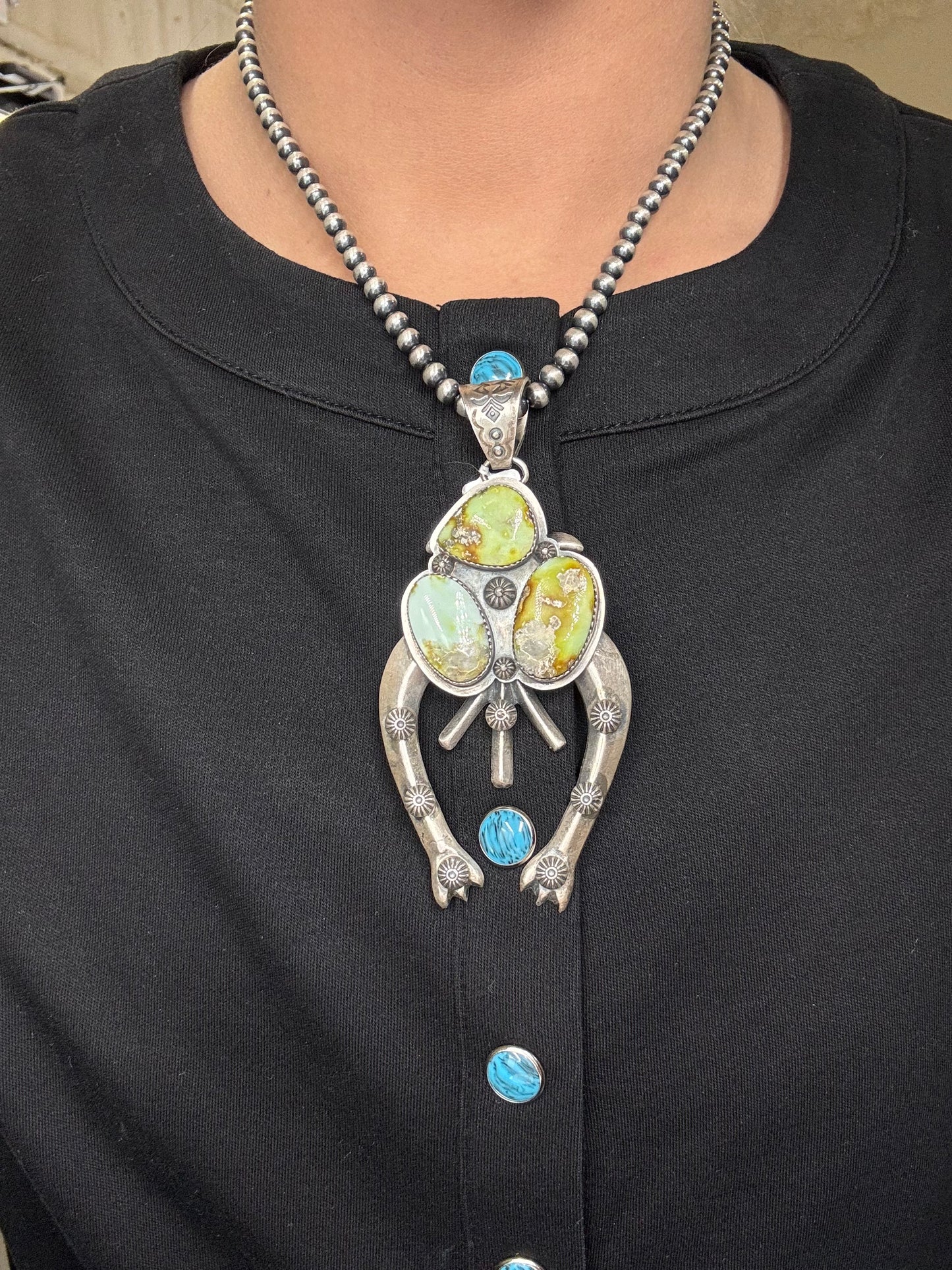 Palomino Cluster Naja Pendant by FL Begay, Navajo