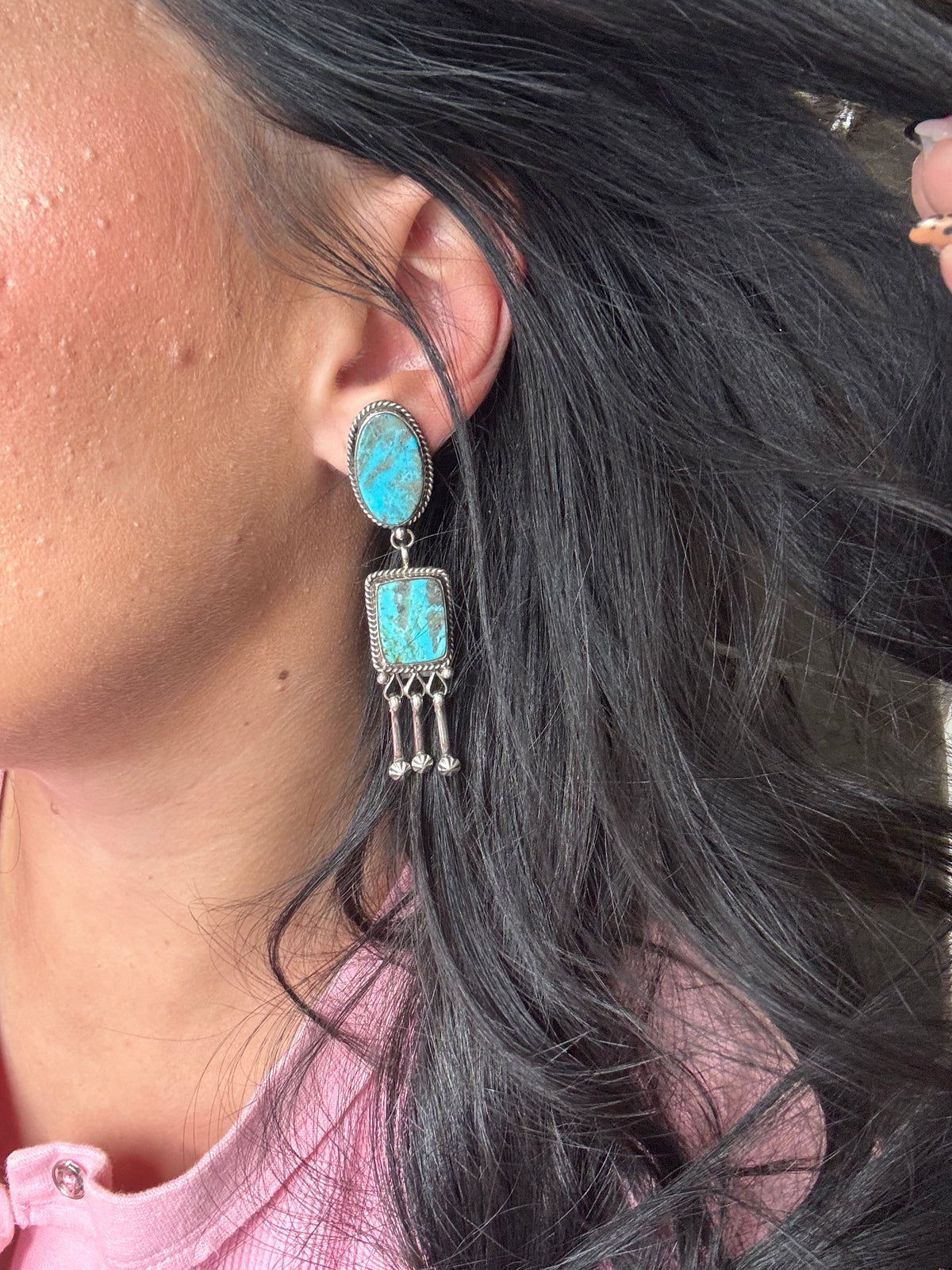 Kingman #108-7 Turquoise Earrings by Jacqueline, Navajo