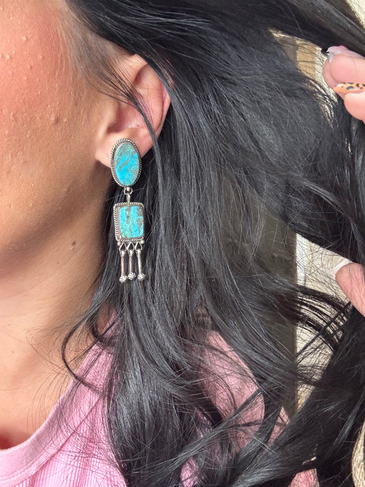 Kingman #108-7 Turquoise Earrings by Jacqueline, Navajo