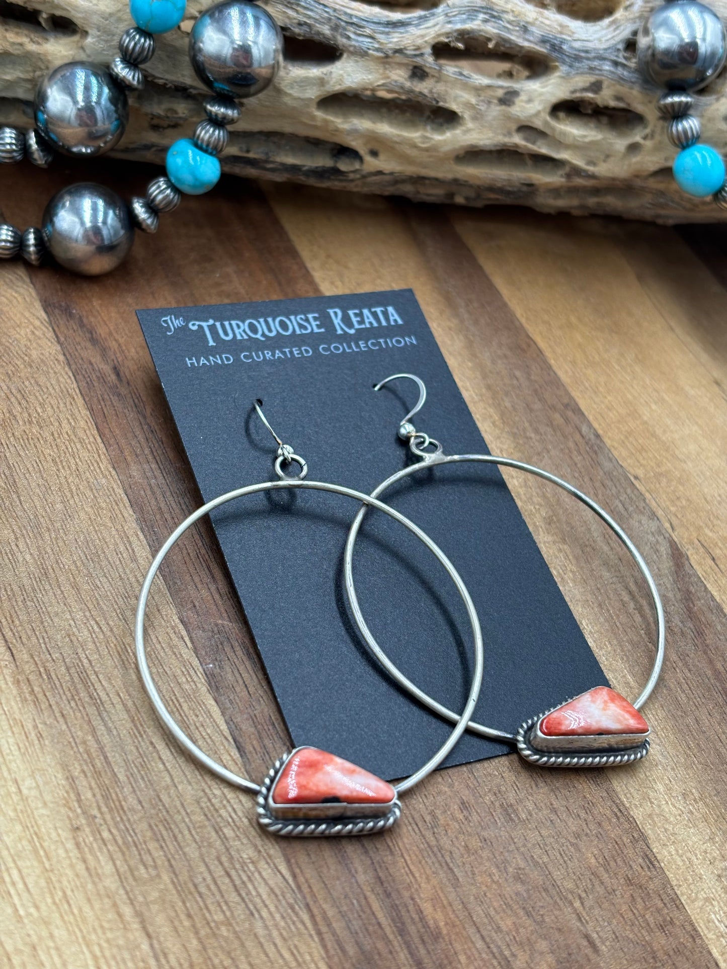 Red Spiny Hoop Earrings by Elouise Kee, Navajo