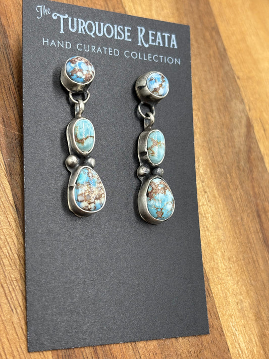 Golden Hills Turquoise Drop Earrings #4 by Ella Peters, Navajo