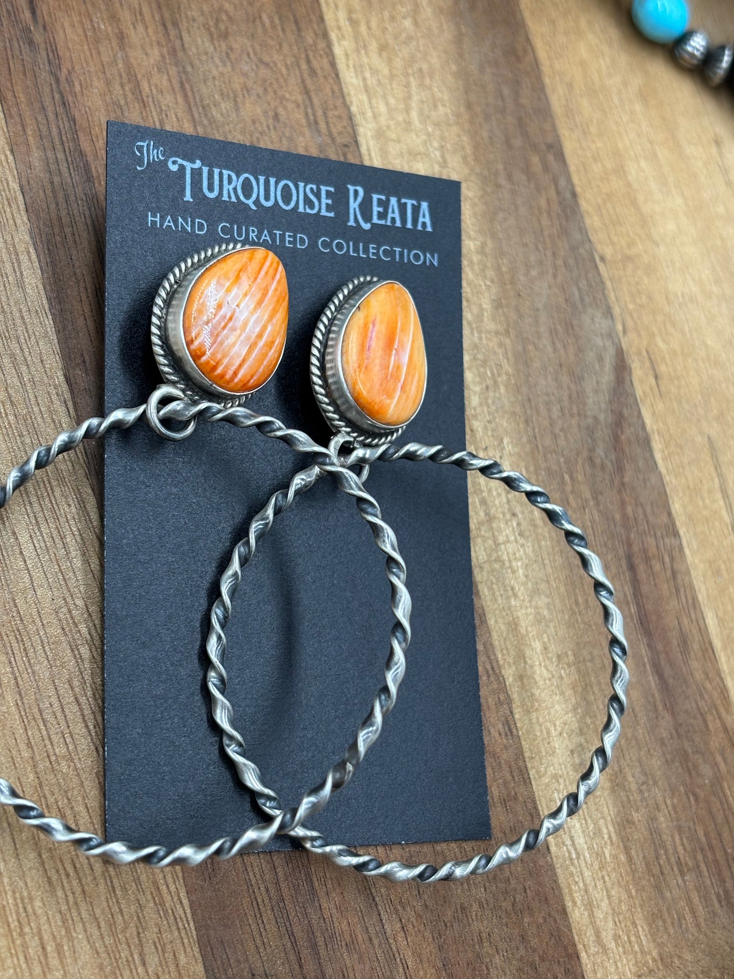Orange Spiny Hoop Earrings by Elouise Kee, Navajo