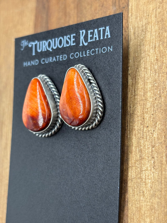 Orange Spiny Stud Earrings by Trish Largo, Navajo