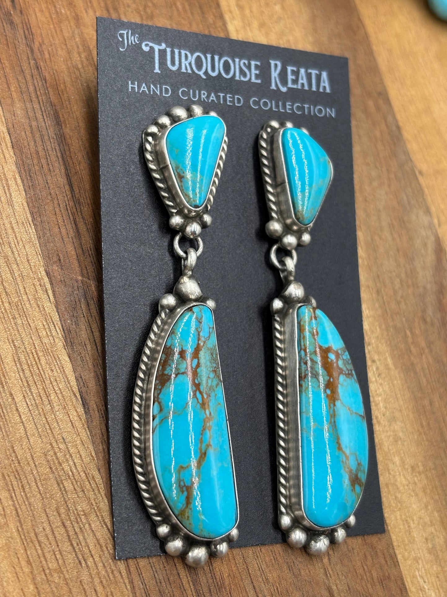 Kingman Turquoise Earrings #1 by Elouise Kee, Navajo