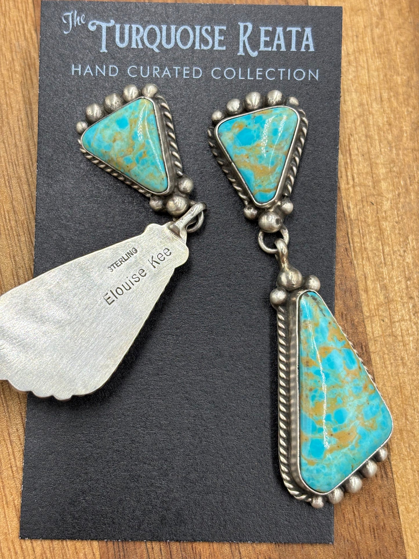 Kingman Turquoise Earrings #2 by Elouise Kee, Navajo