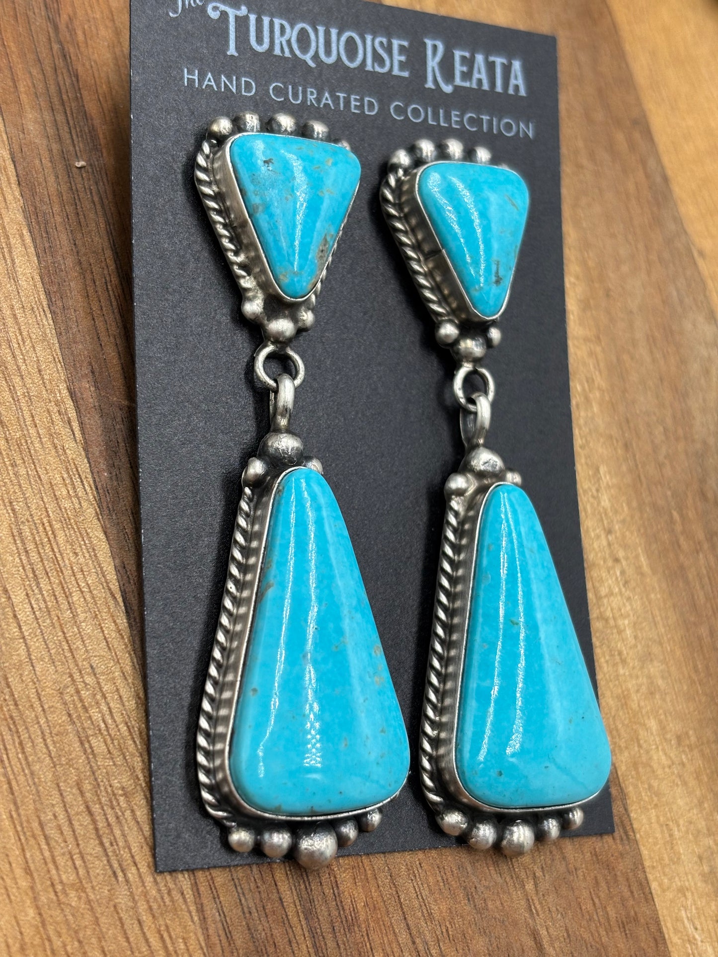 Kingman Turquoise Earrings #3 by Elouise Kee, Navajo