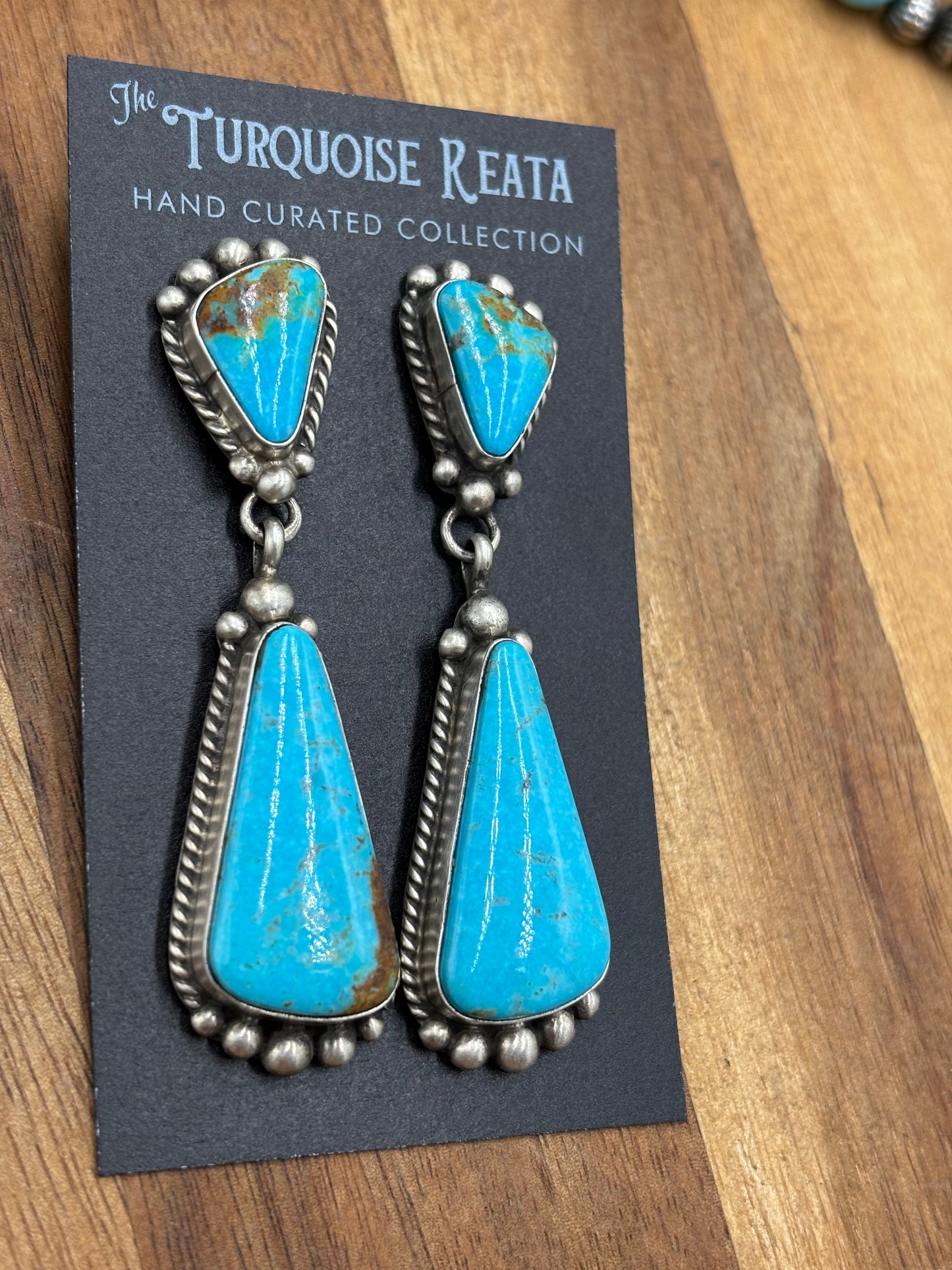 Kingman Turquoise Earrings #4 by Elouise Kee, Navajo