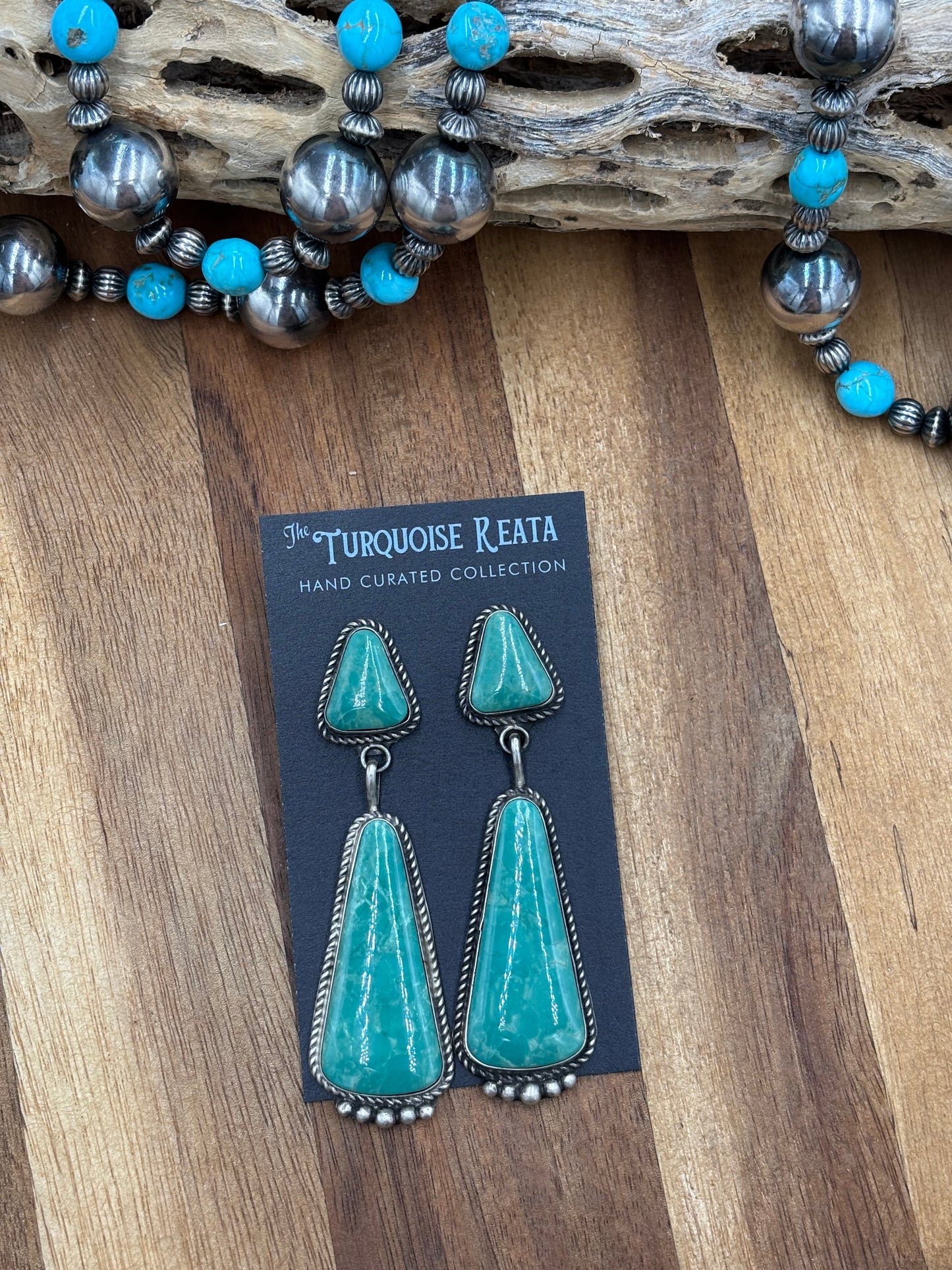 Kingman Turquoise Earrings #5 by Elouise Kee, Navajo