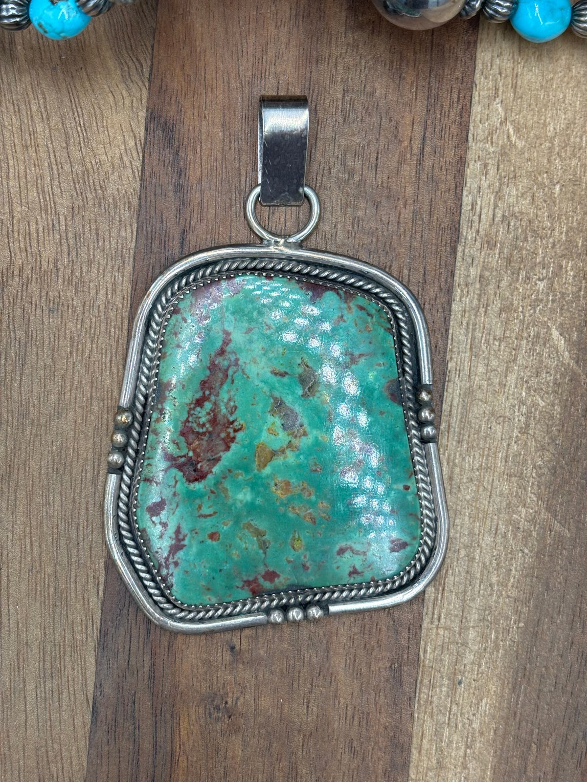 Green Turquoise #1022-28 Pendant by T Lee, Navajo
