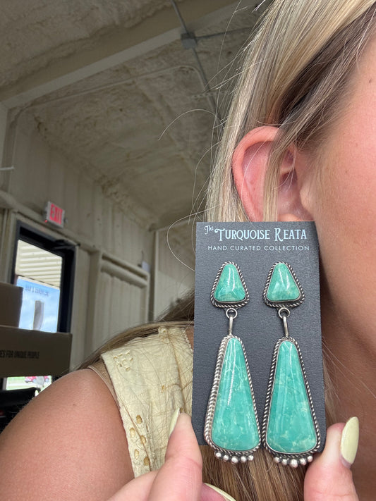 Kingman Turquoise Earrings #5 by Elouise Kee, Navajo