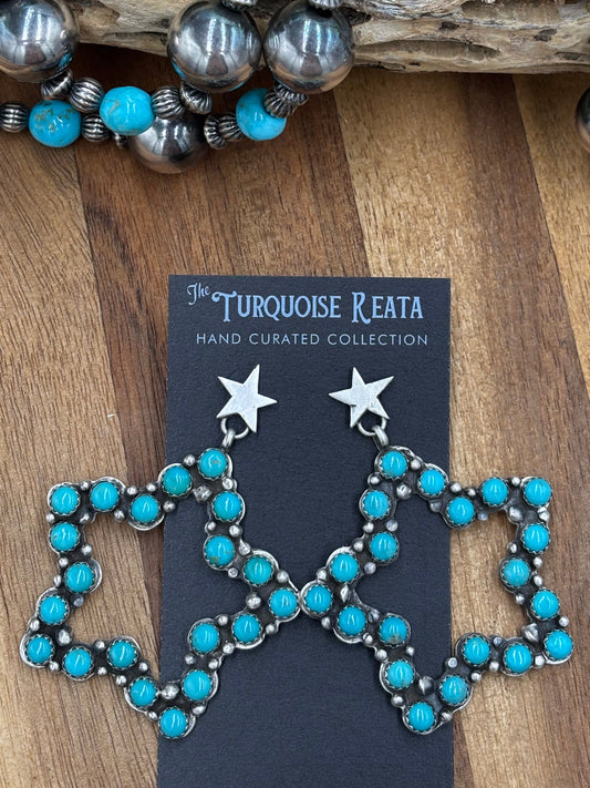 Turquoise Star Earrings by Charles Johnson, Navajo