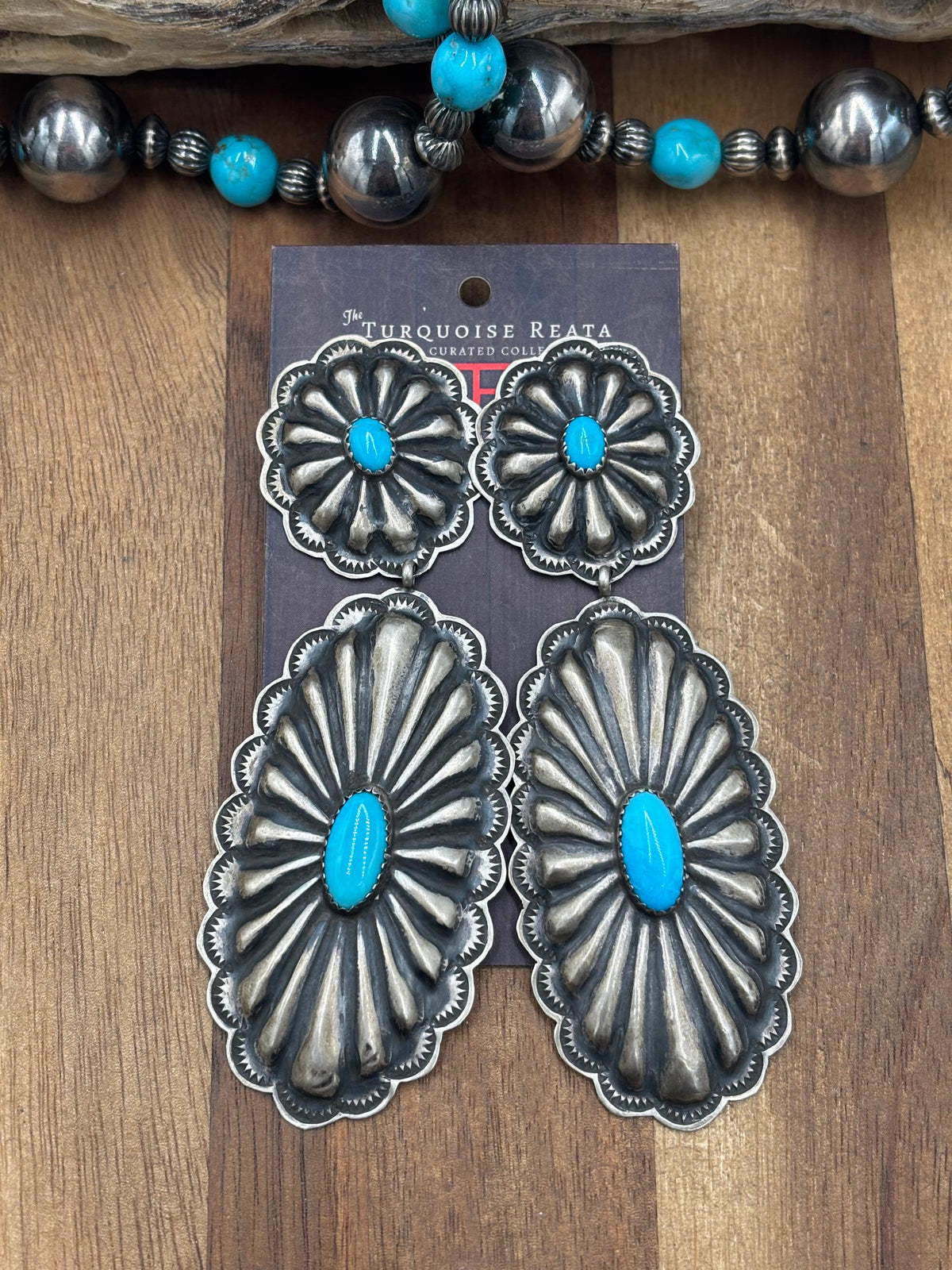 Kingman Turquoise #1022-24 Concho Earrings by Rita Lee, Navajo