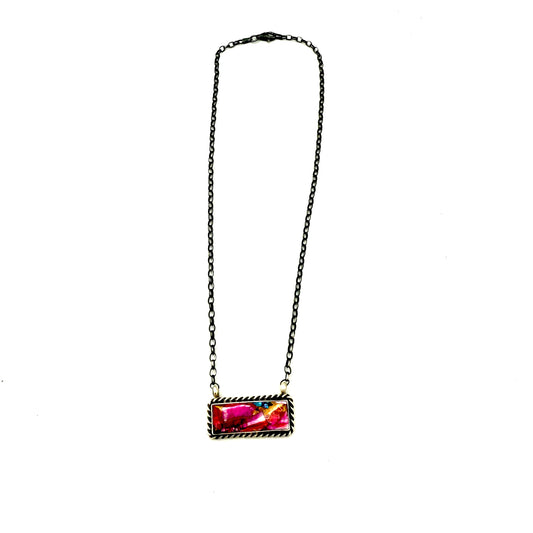 16" Pink Dahlia Bar necklace by Johnny Dixon, Navajo