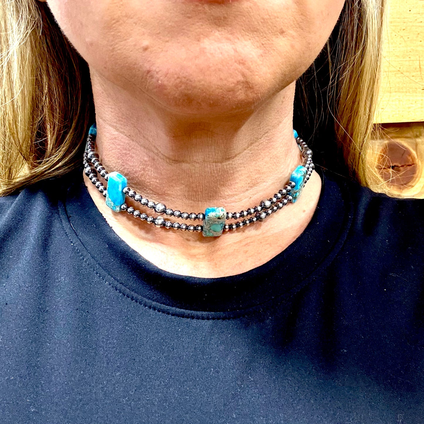 14" Variscite and Pearl Choker