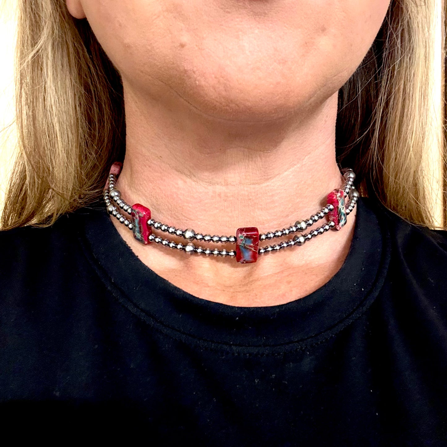 14" Variscite and Pearl Choker