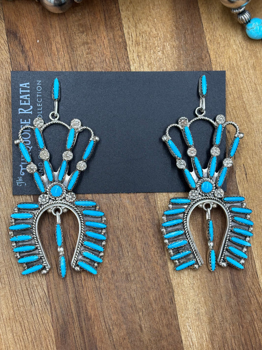 Turquoise Needlepoint Earrings, Zuni