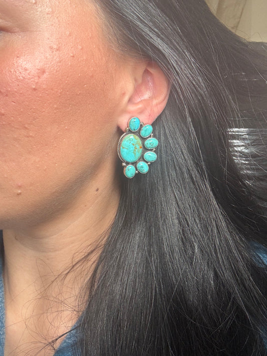 Turquoise #1022-20 Cluster Earrings by Carol Wylie, Navajo