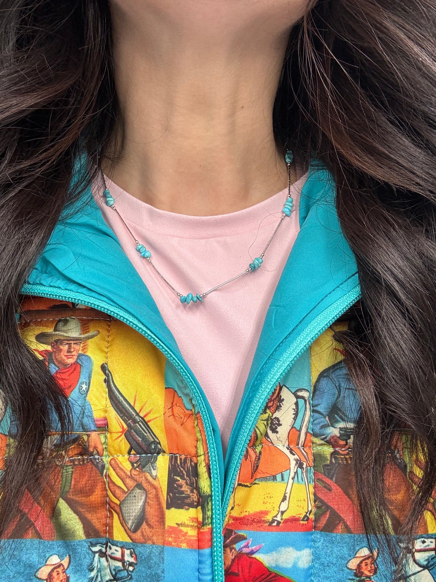 18" Liquid Silver & Turquoise Nugget Necklace